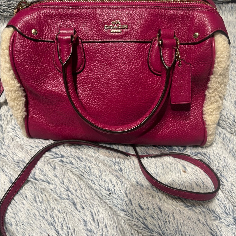Coach Fuchsia Leather Satchel with Cream Accents